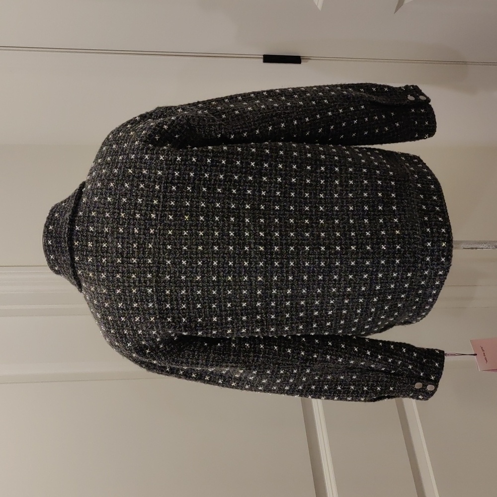 New!Avec Les Filles Pearl-Embellished Bomber OutdoorJacket Elegant Gray Women's - Picture 10 of 14
